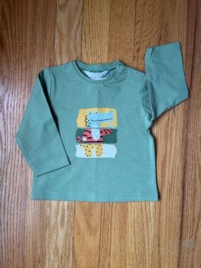 Mayoral Green Long-Sleeve Tee with Crocodile Stack Graphic